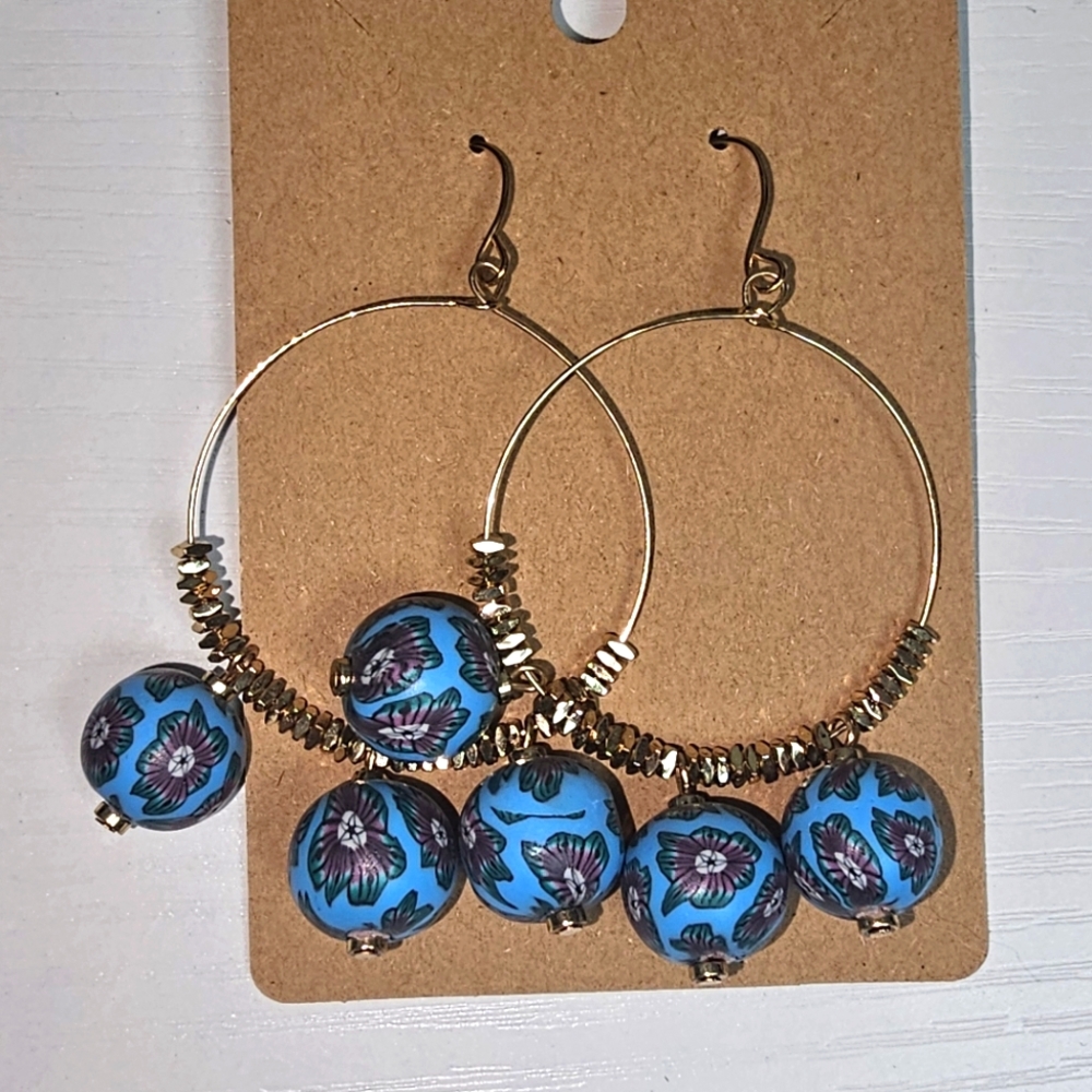 Bohemian Blue and Gold Dangling Earrings